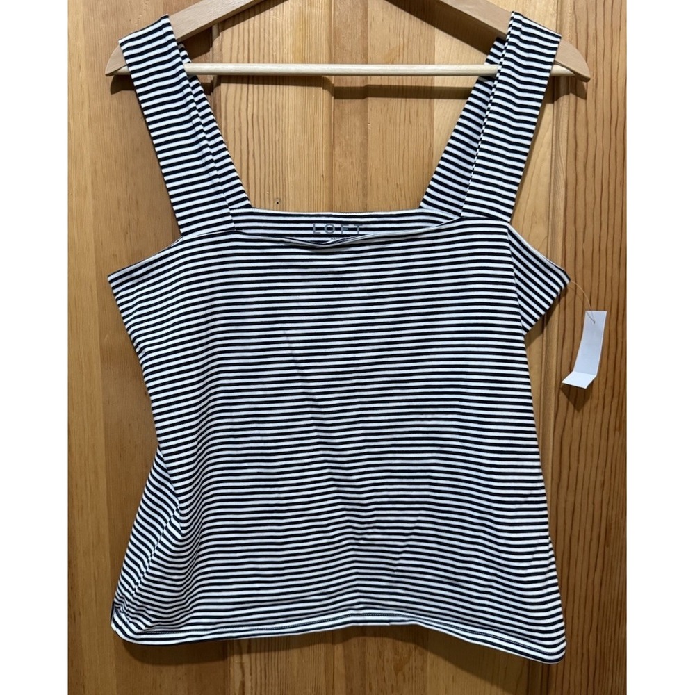 LOFT Black and White Striped Tank Top